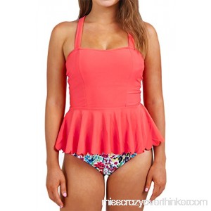 Joy&Bella Floral Printing Flabala High-Waisted Swimsuit Halter Bikini Set Padded Bathing Suit Plus Size Swimwear Tankini B07G2H524S